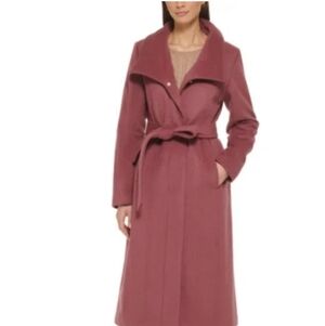 Cole Haan Signature Dusty Rose Mauve Pink Wool Belted Wrap Coat Womens 1X
